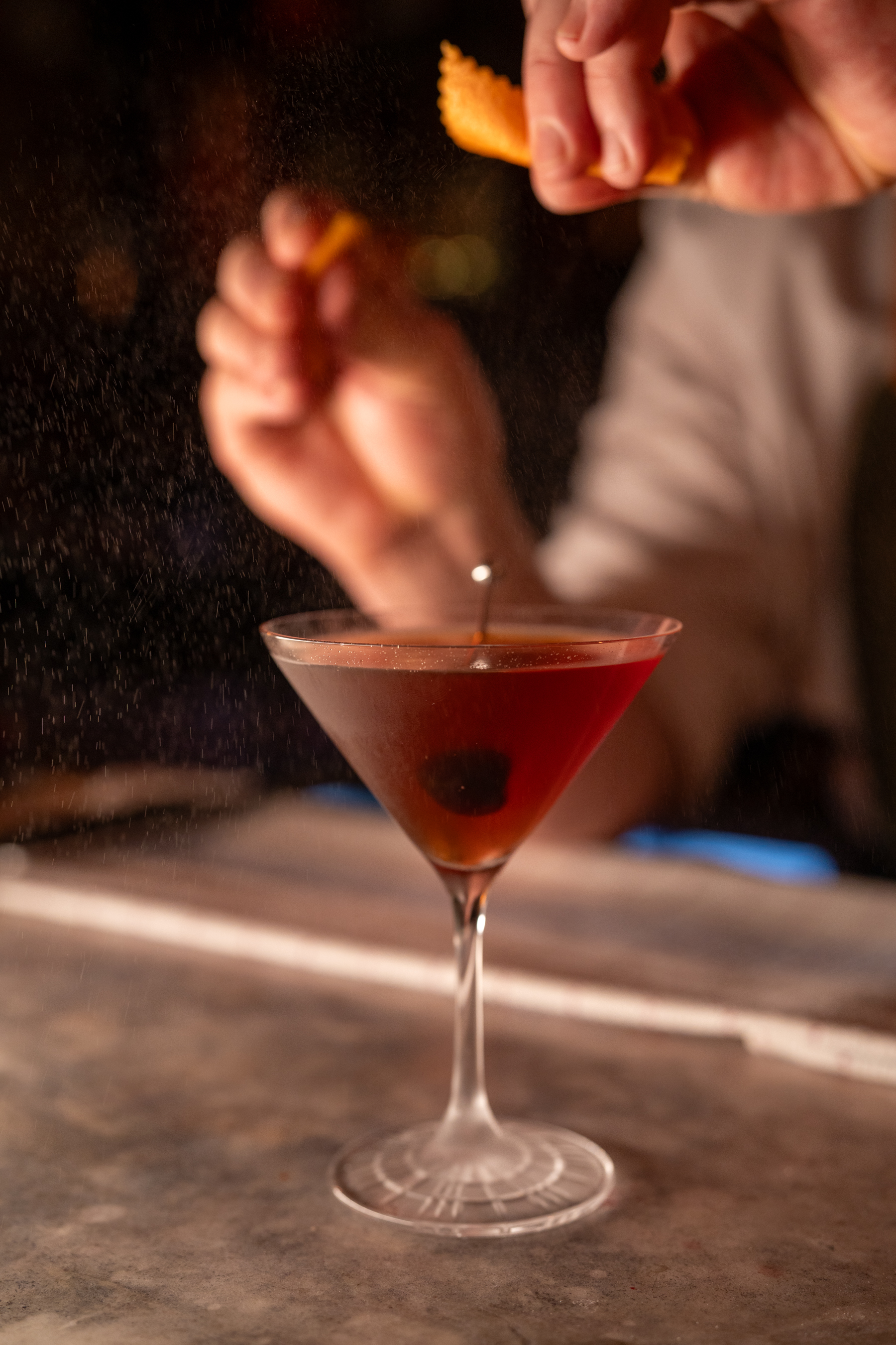 A freshly garnished cocktail ready to serve